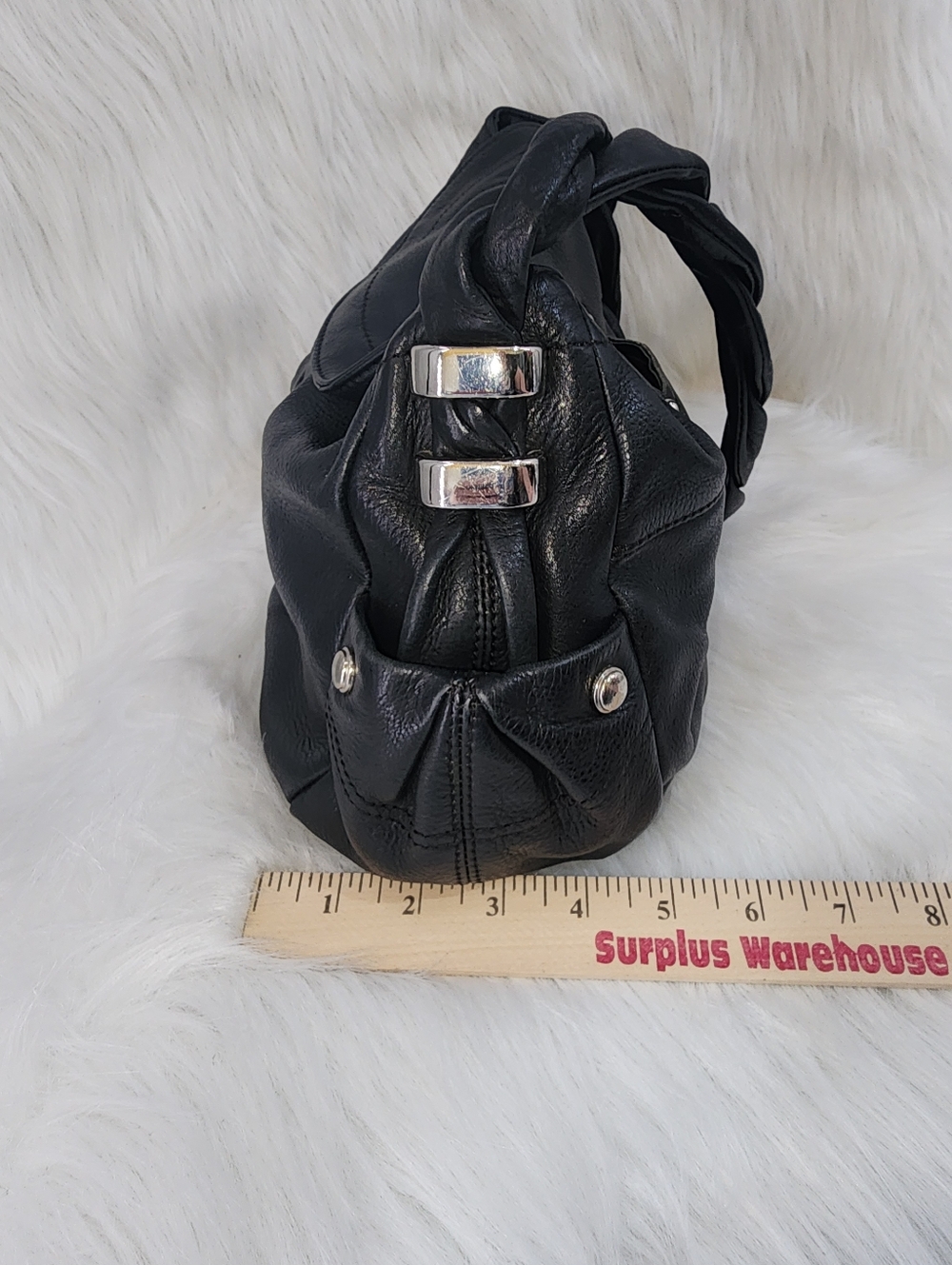 B. Makowsky hobo/shoulder bag, Black Leather, Ruched Front, Braided Strap - Picture 6 of 10